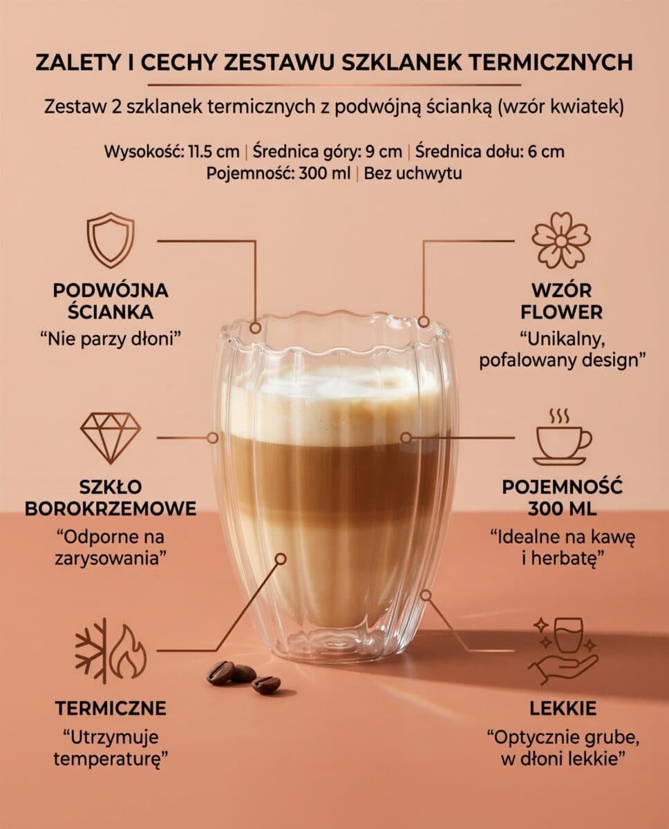 SZKLANKI TERMICZNE PODWÓJNE ŚCIANKI DO KAWY LATTE HERBATY ZESTAW 2sz 300 ML, zdjęcie 7