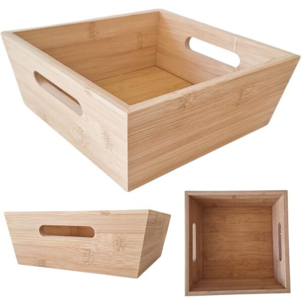 TACA BAMBUSOWA SKRZYNKA KWADRATOWA ORGANIZER Z DREWNA PUDEŁKO 25x25x7,5 cm