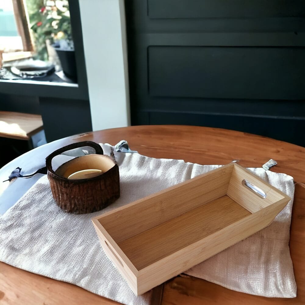 TACA BAMBUSOWA SKRZYNKA PROSTOKĄTNA ORGANIZER Z DREWNA PUDEŁKO 33x14x7,5 cm, zdjęcie 1