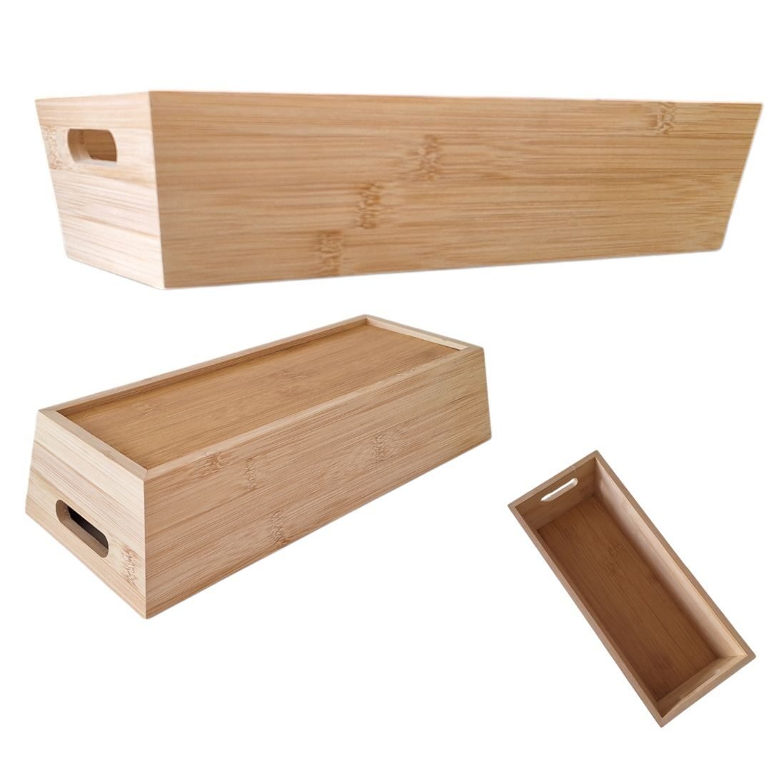 TACA BAMBUSOWA SKRZYNKA PROSTOKĄTNA ORGANIZER Z DREWNA PUDEŁKO 33x14x7,5 cm, zdjęcie 2