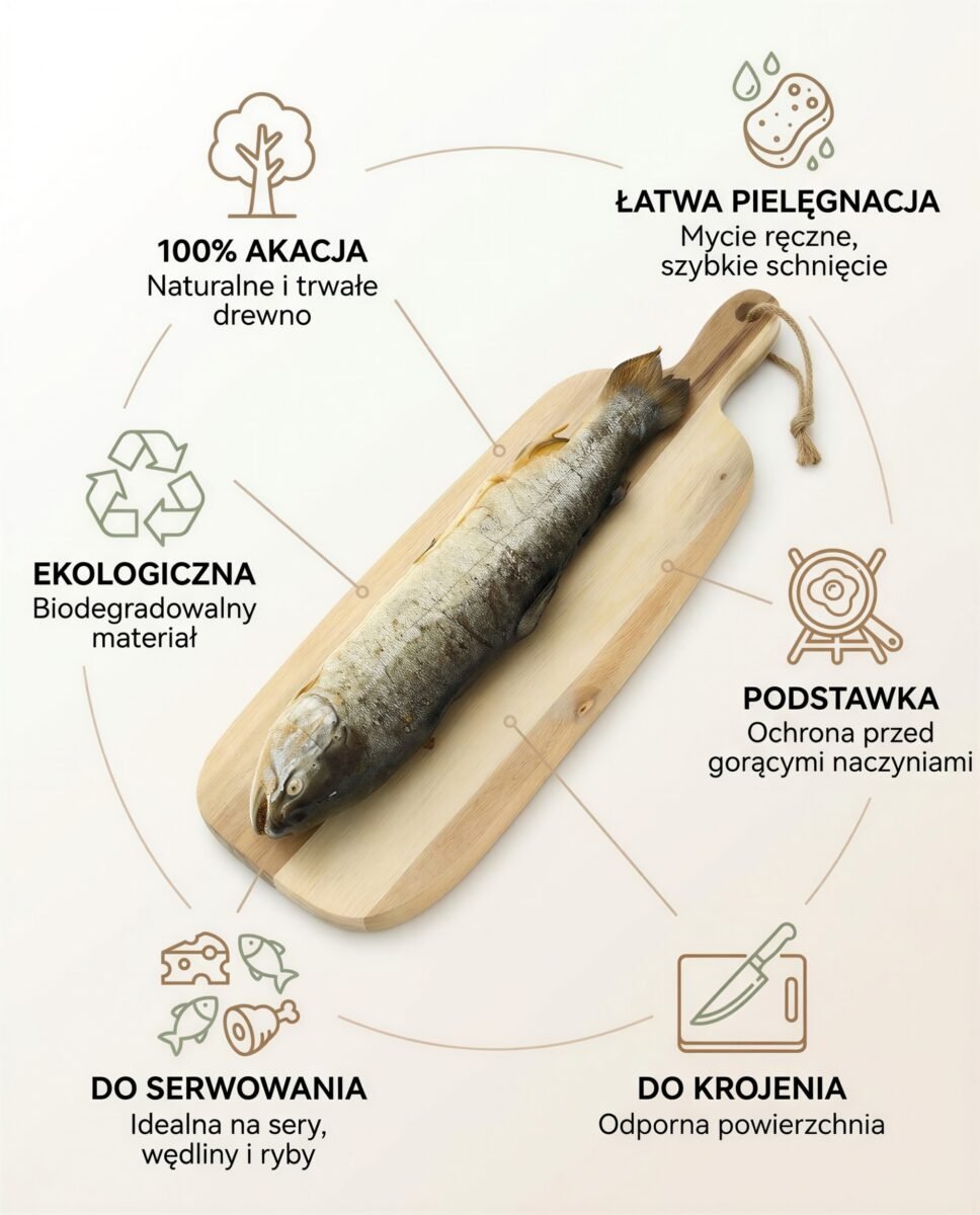 TACA DREWNIANA DESKA Z DRZEWA AKACJA DO SERWOWANIA DAŃ RYB I KROJENIA 45 CM, zdjęcie 9