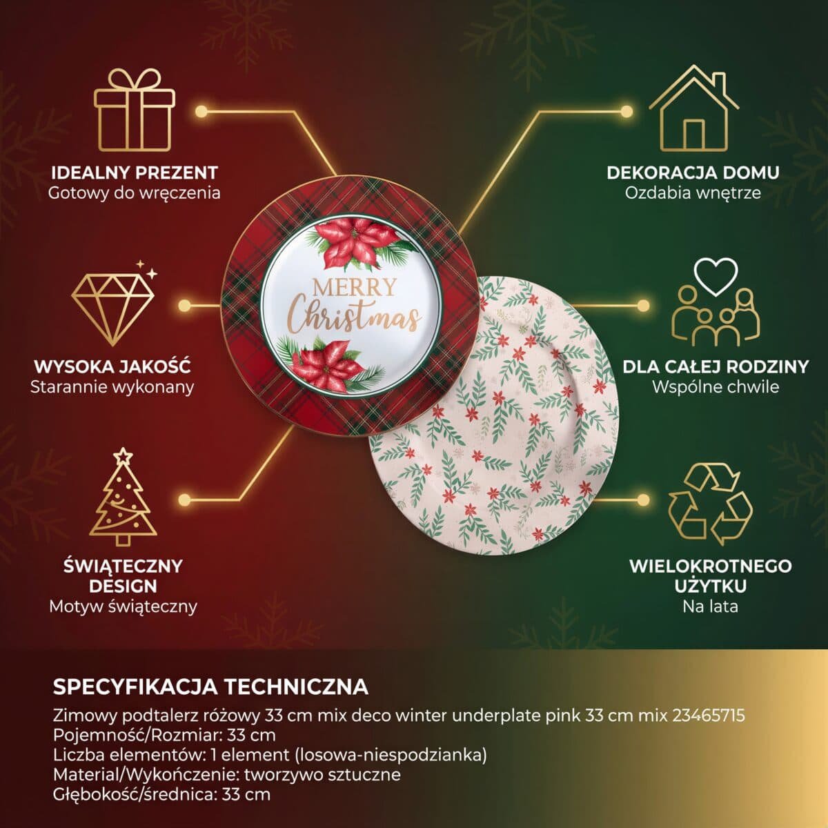 TACA METALOWA 323CM DEKORACYJNA ZIMOWA PODTALERZ 33 CM DO OZDABIANIA, zdjęcie 6