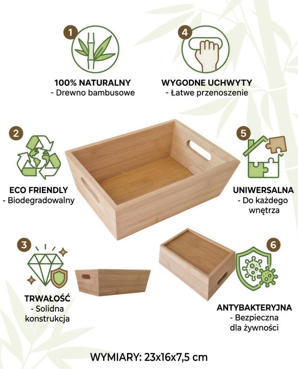 TACA ORGANIZER PUDEŁKO BAMBUSOWE DO SERWOWANIA PODAWANIA TRZYMANIA 23x16x7, zdjęcie 9