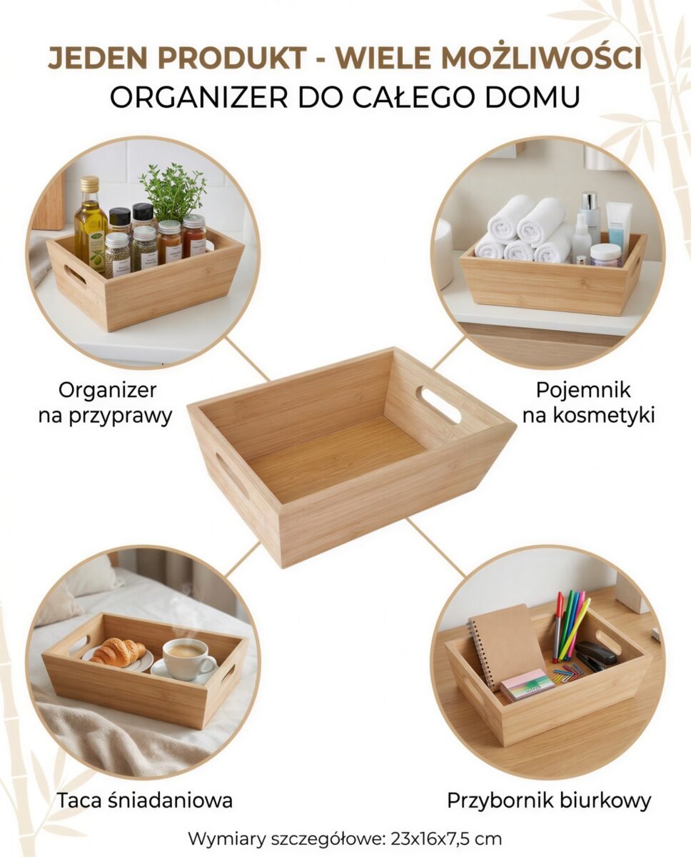 TACA ORGANIZER PUDEŁKO BAMBUSOWE DO SERWOWANIA PODAWANIA TRZYMANIA 23x16x7, zdjęcie 7