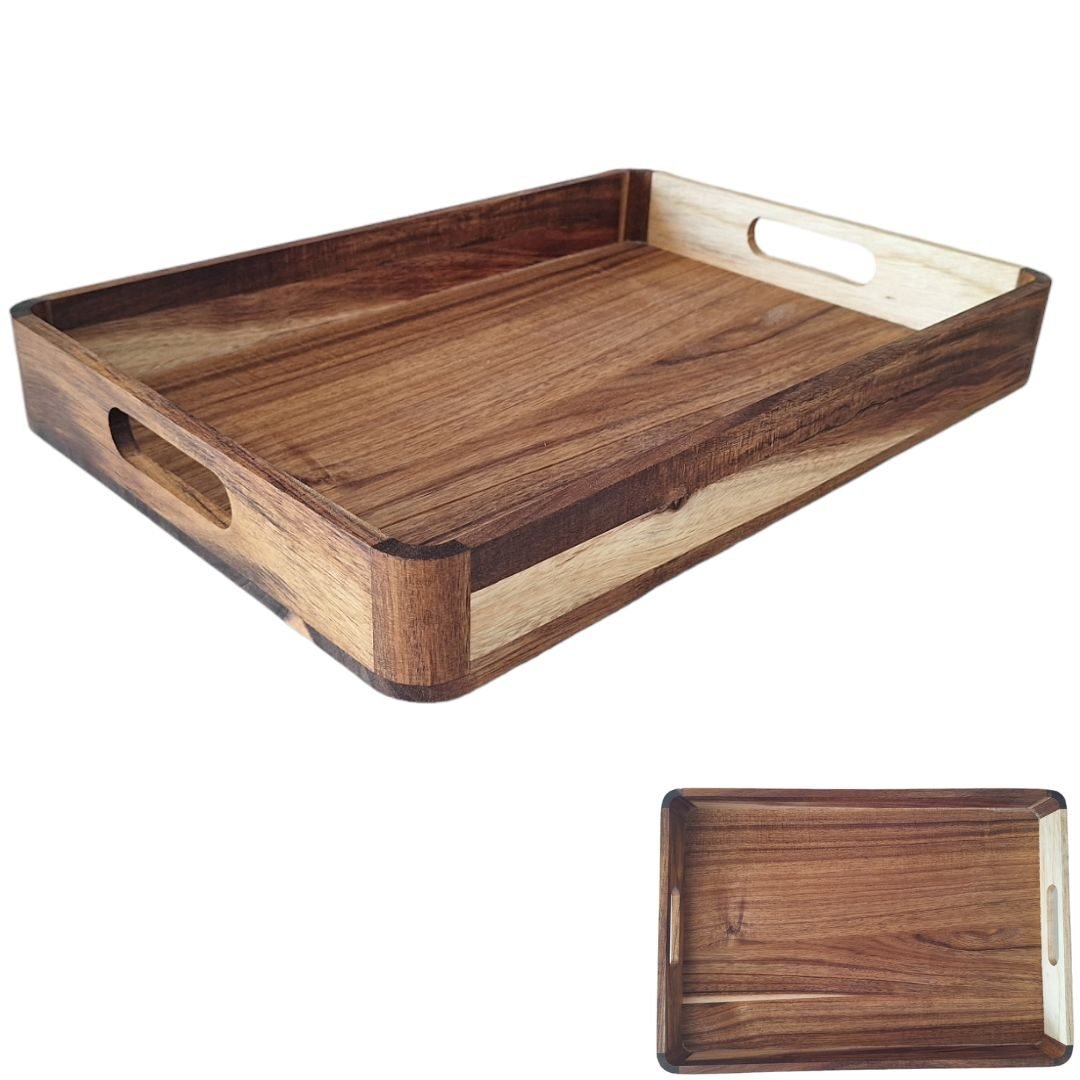 TACA ŚNIADANIOWA TACKA DREWNIANA DESKA DO SERWOWANIA PODAWANIA 38x26x4,9cm, zdjęcie 4