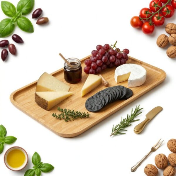 TACA TALERZ BAMBUSOWA DO SERWOWANIA DAŃ 44x25 CM Z PODWYŻSZONYM RANTEM