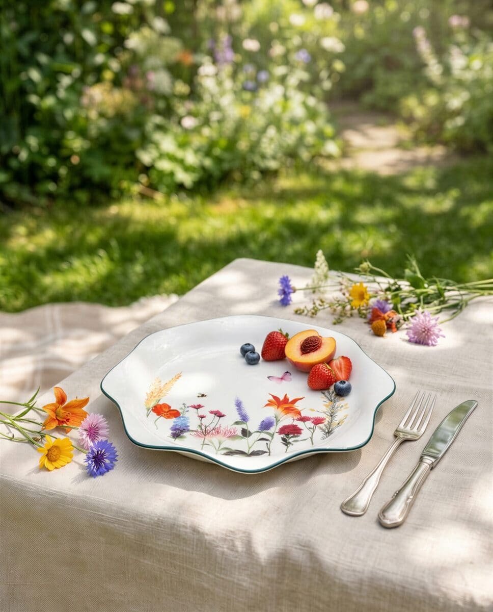 TALERZ DESEROWY ŚNIADANIOWY CERAMICZNY DO SERWOWANIA DESERÓW W KWIATY 21 CM, zdjęcie 2