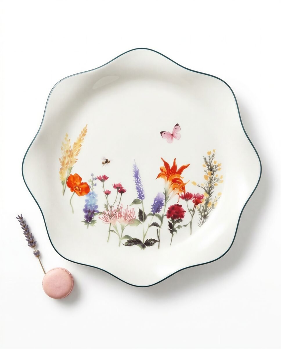 TALERZ DESEROWY ŚNIADANIOWY CERAMICZNY DO SERWOWANIA DESERÓW W KWIATY 21 CM, zdjęcie 13