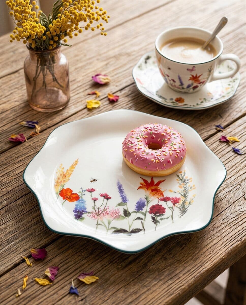 TALERZ DESEROWY ŚNIADANIOWY CERAMICZNY DO SERWOWANIA DESERÓW W KWIATY 21 CM, zdjęcie 14