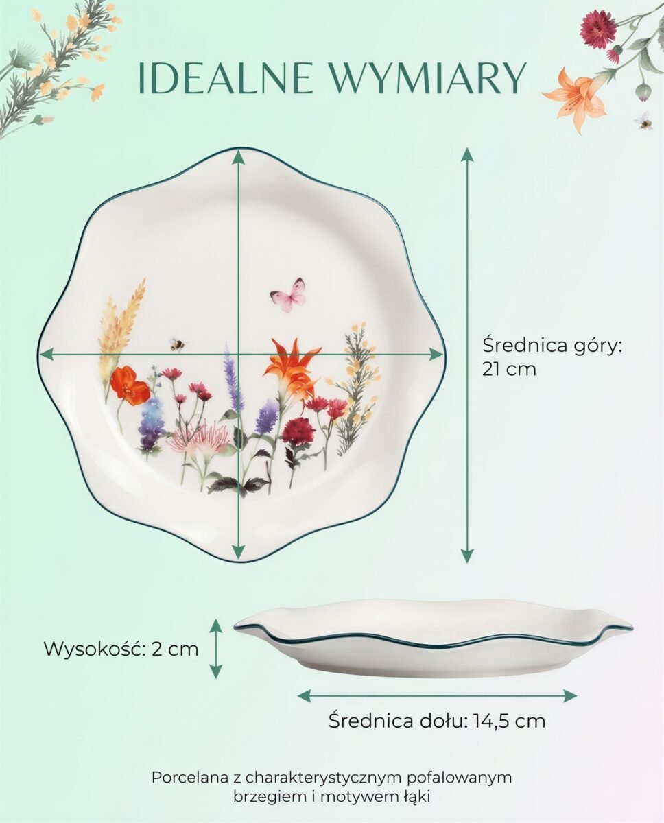 TALERZ DESEROWY ŚNIADANIOWY CERAMICZNY DO SERWOWANIA DESERÓW W KWIATY 21 CM, zdjęcie 9