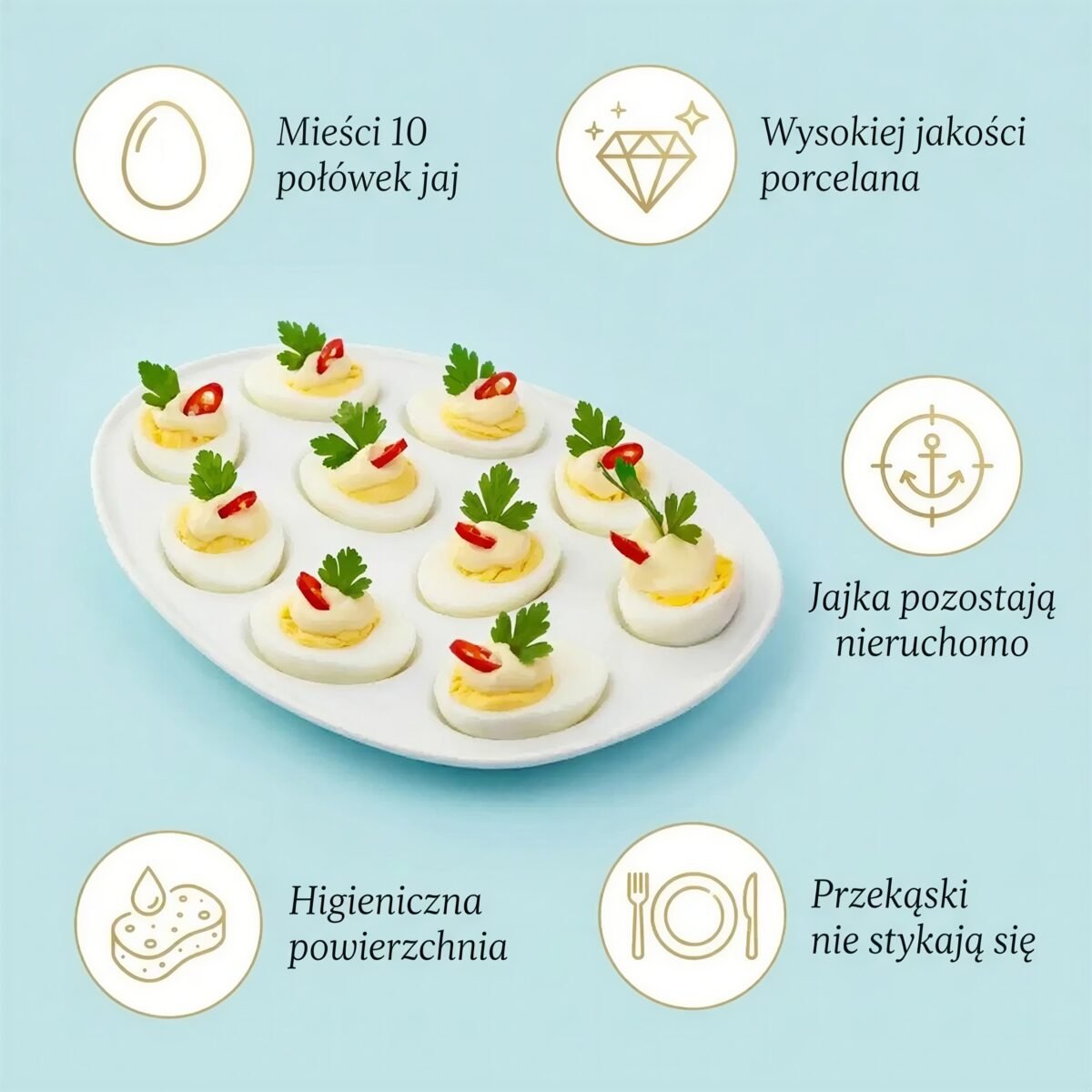 TALERZ NA JAJKA PORCELANOWY BIAŁY NA 10 JAJ DO SEROWANIA PATERA 27×19,5 CM, zdjęcie 9