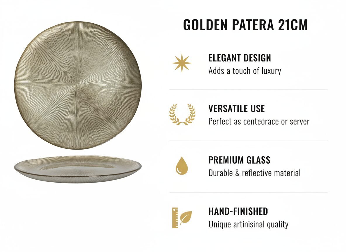 TALERZ PATERA ZŁOTA SZKŁO 21 CM DO SEROWAANIA PODAWANIA DEKORACYJNA GLASS, zdjęcie 5
