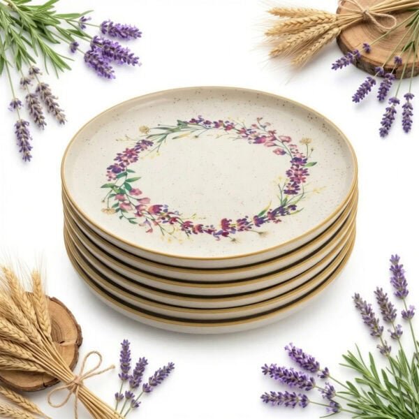 TALERZE 6 szt TALERZY OBIADOWYCH DUŻYCH 27cm CERAMIKA POLNE KWIATY LAWENDA