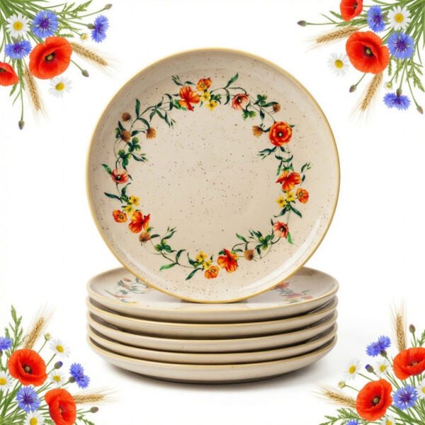 TALERZE 6 szt TALERZY OBIADOWYCH DUŻYCH 27cm CERAMIKA POLNE KWIATY MAKI