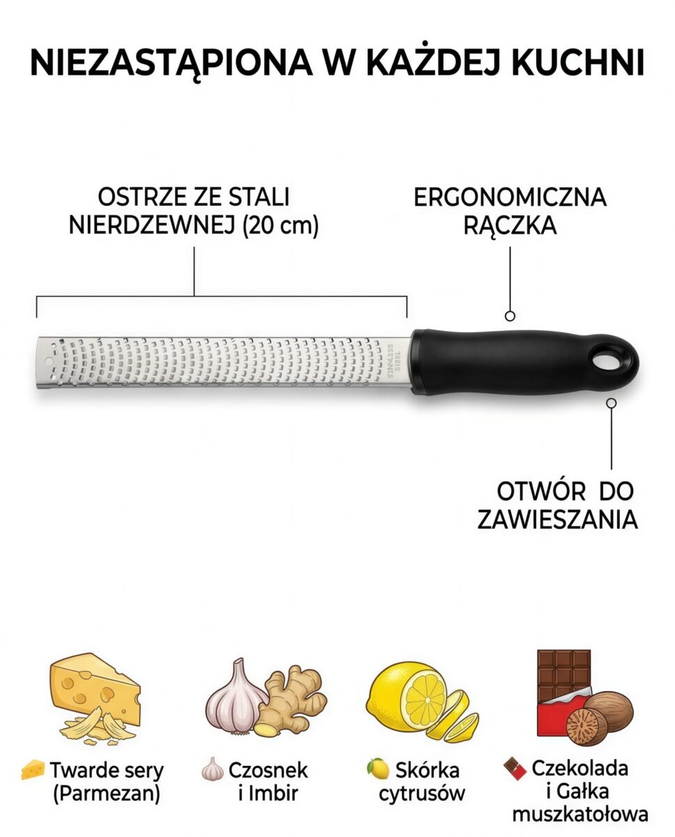 TARKA KUCHENNA DO SERA PARMEZAN CZOSNKU RĘCZNA STALOWA 32,5 CM, zdjęcie 6