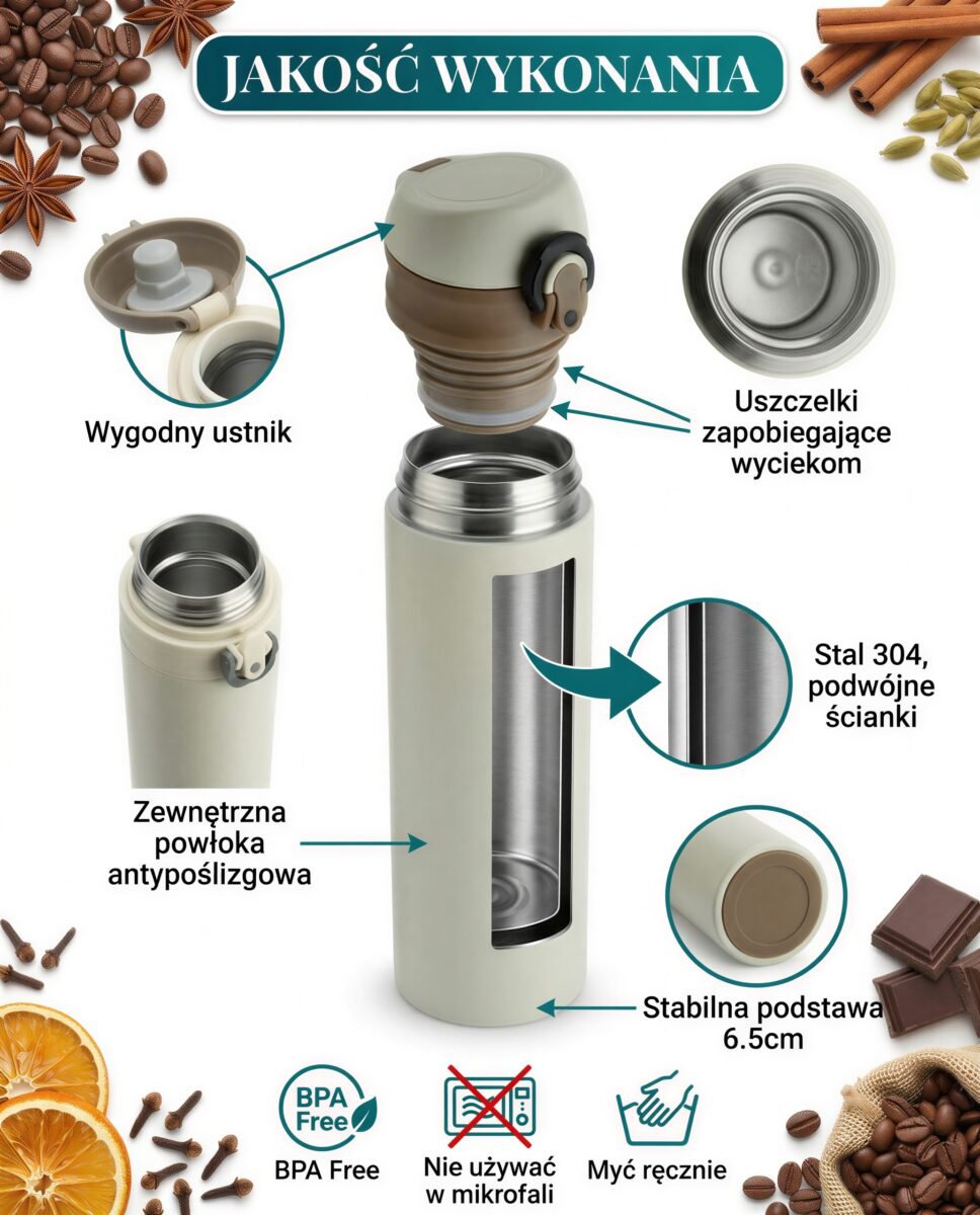 TERMOS KUBEK TERMICZNY TURYSTYCZNY 450 ML DO KAWY HEBARTY WODY Z LODEM, zdjęcie 7