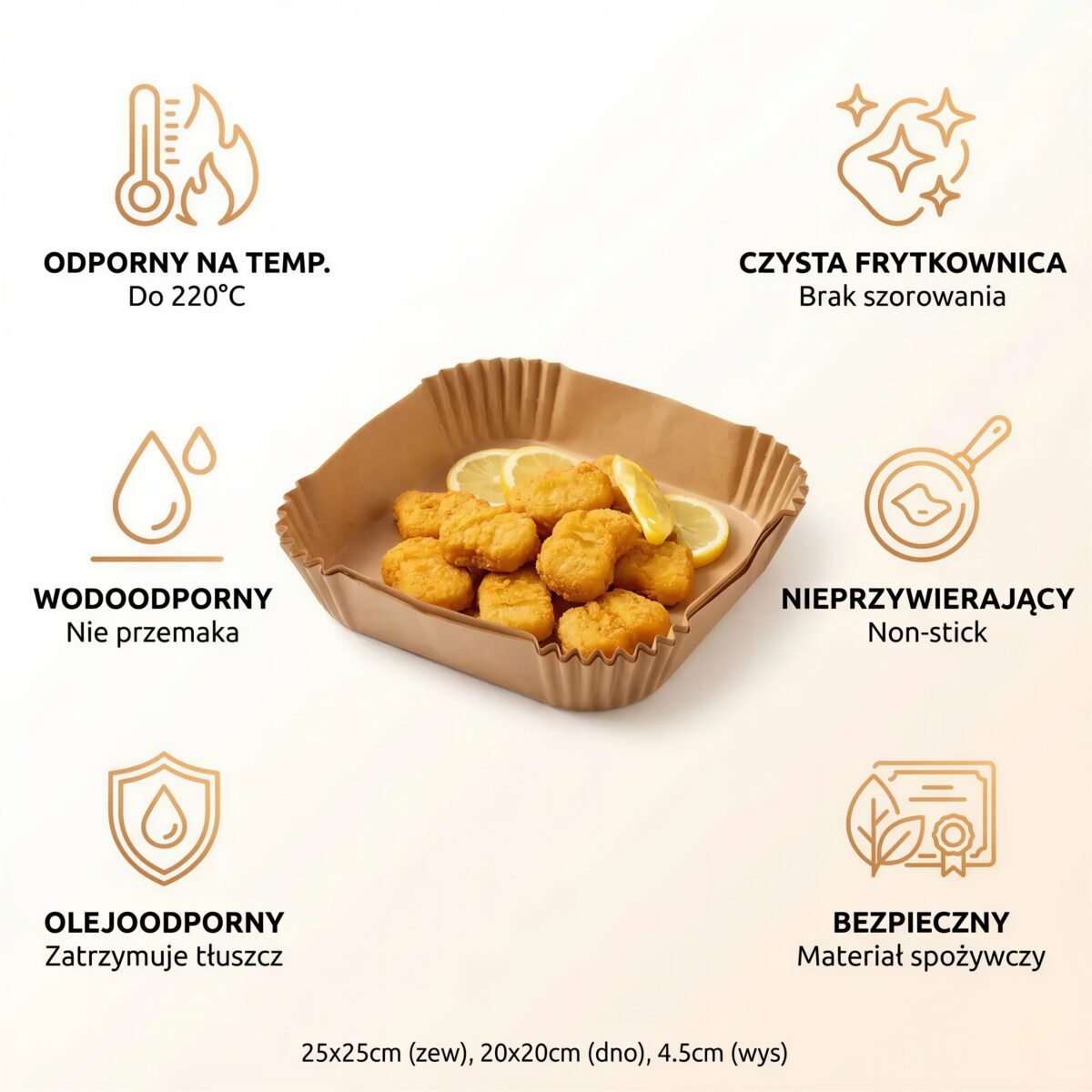 WKŁADKI DO AIRFRYERA DO PIECZENIA PAPIEROWE DUŻY ZESTAW 250 szt. 20×20 CM, zdjęcie 8