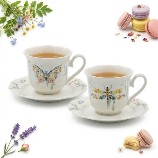 ZESTAW 6 FILIŻANEK ZE SPODKAMI DO KAWY HERBATY CERAMICZNE 220 ML