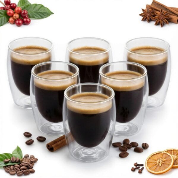 ZESTAW 6X SZKLANKI TERMICZNE KAWY ESPRESSO 80 ML
