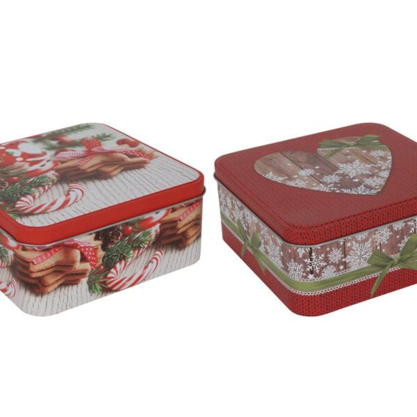 Zimowa puszka CZERWONY wzór 15x15x6 cm MIX Deco WINTER Tin box RED design 15x15x6 cm 23465688